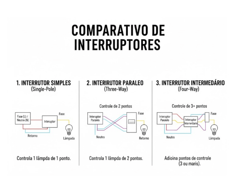 Passo a passo: ligação de interruptor paralelo e intermediário com diagrama para iniciantes
